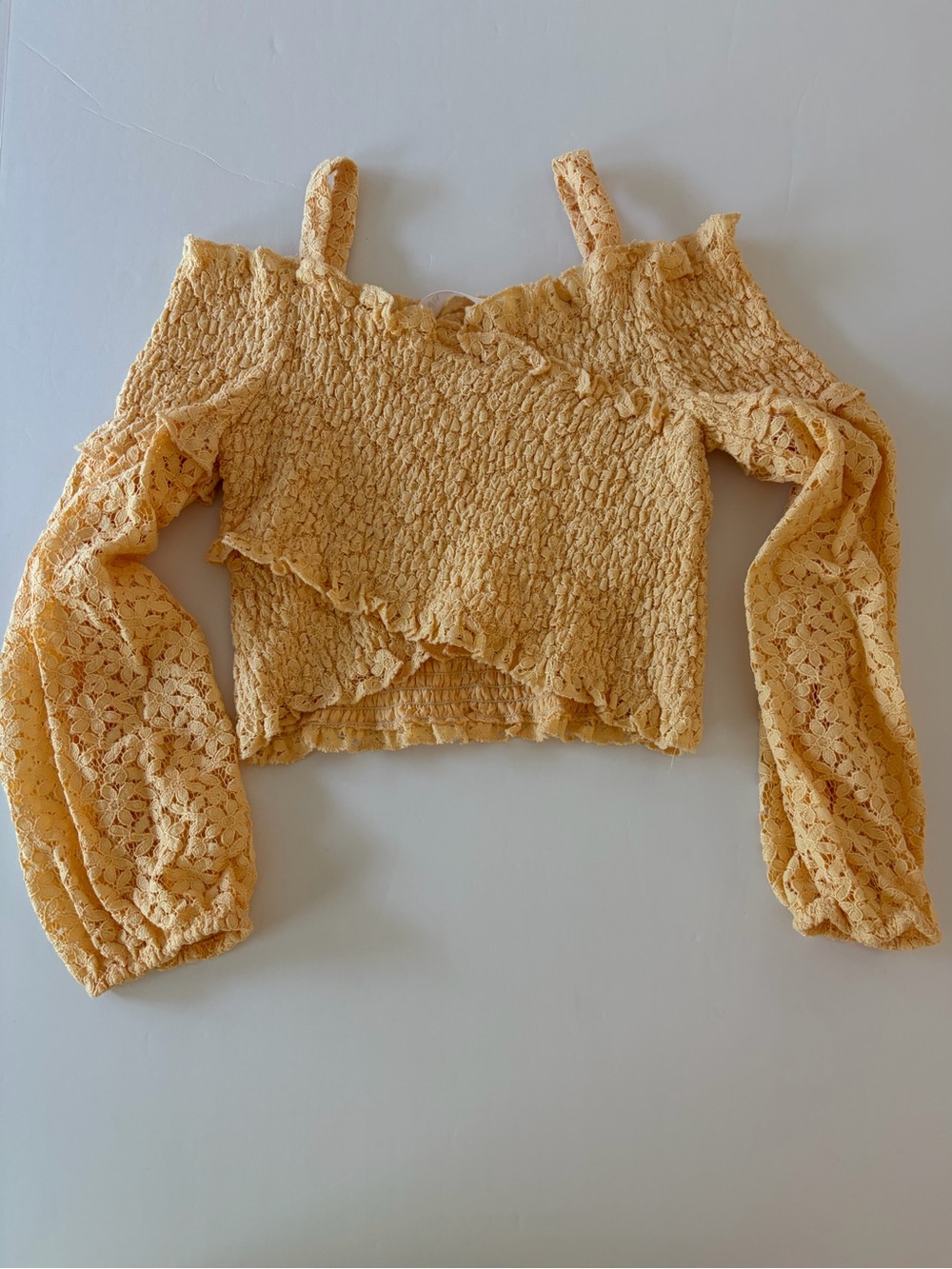 Zara Kids Off The Shoulder Yellow Smocked Top Long Sleeves Size 9 Girls